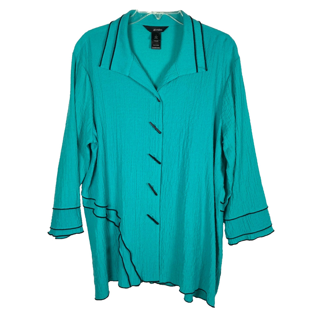 Ali Miles Textured Turquoise Blouse Large Boutique Style